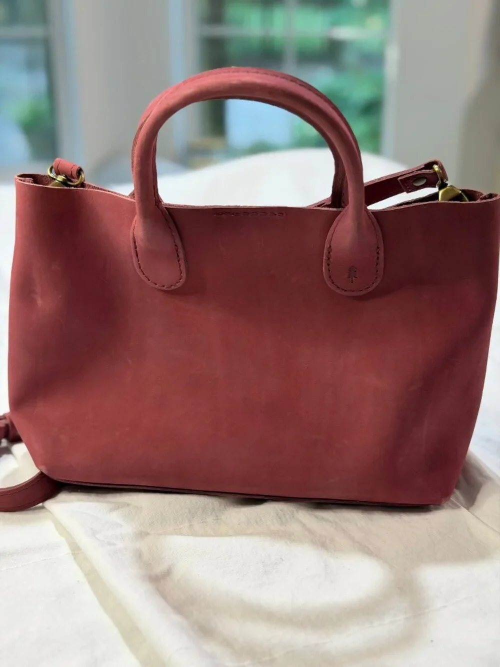 Portland Leather - Mini Cross body tote in Dusty Rose